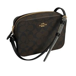 Coach Signature Canvas Mini Camera Bag for Women, Black/Brown